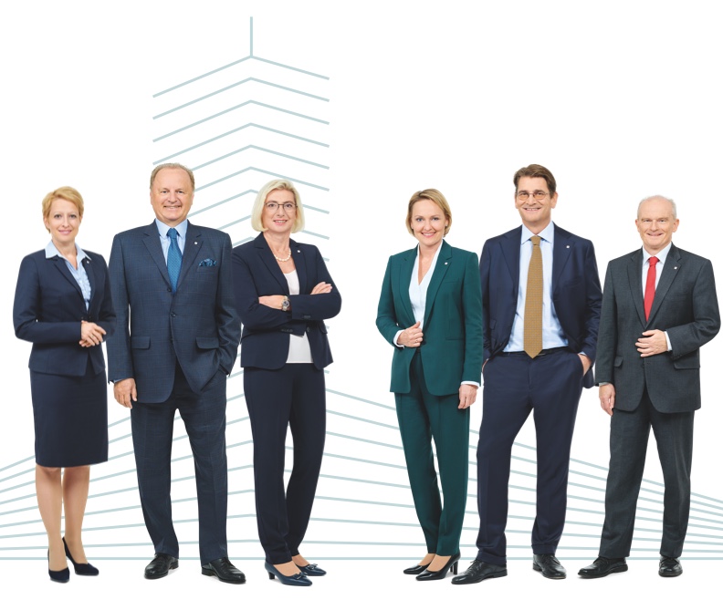 The VIG Managing Board: Judit Havasi, Franz Fuchs, CEO Elisabeth Stadler, Liane Hirner, Peter Höfinger und Peter Thirring (from l. to r.) (photo, © Ian Ehm)